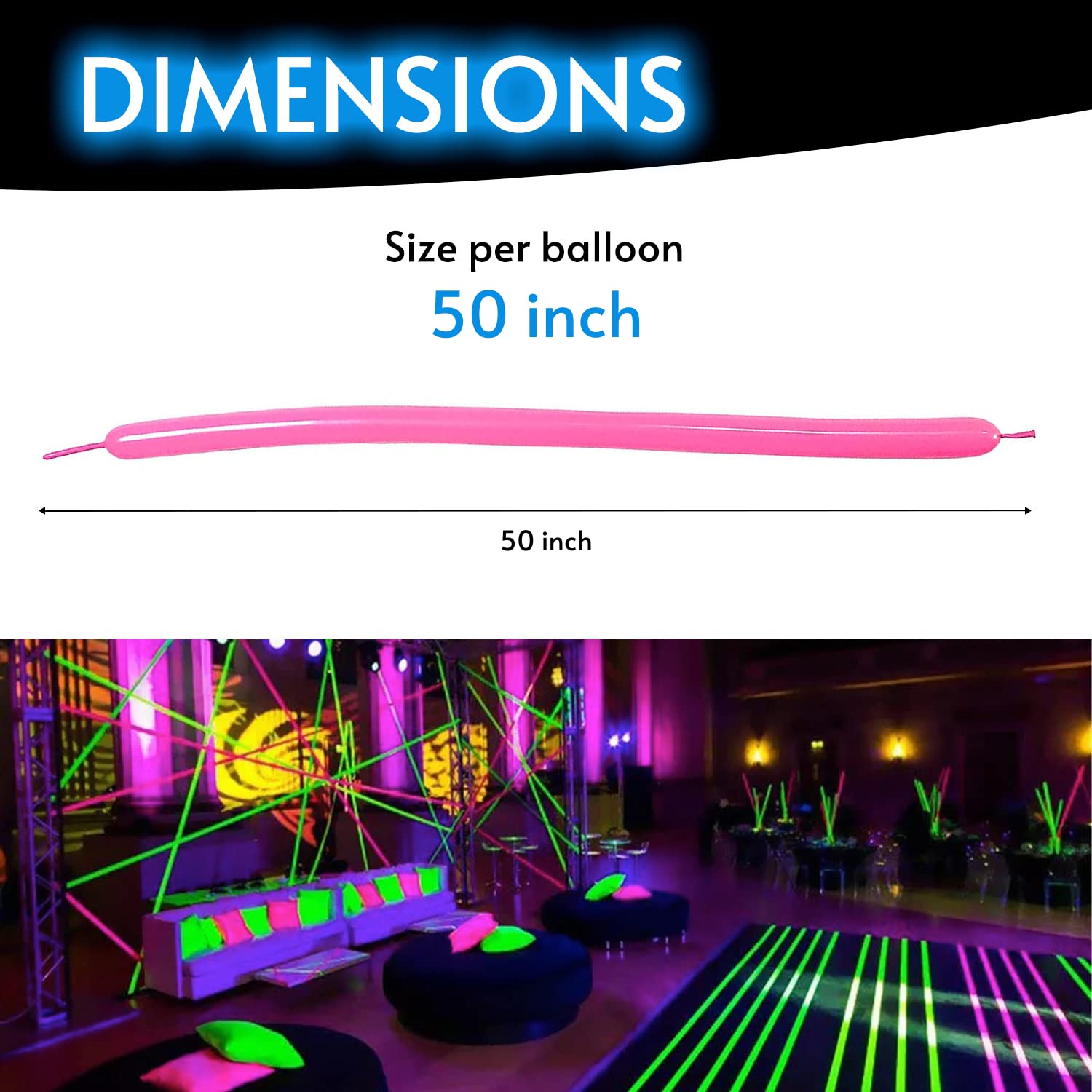 Glow King Neon Tying Balloons - Fluorescent Neon Glow Party Balloons for Tying Balloon Animals - Blacklight Reactive Party Supplies - Neon Party