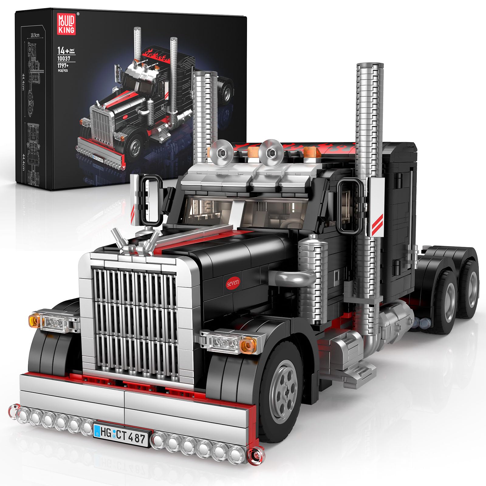 Mould King 10037 Semi Truck Building Set - 1797 PCS Collectible Vehicle Model & Trailer for Aldult/Teens/Enthusiasts - Construction Toy Gift