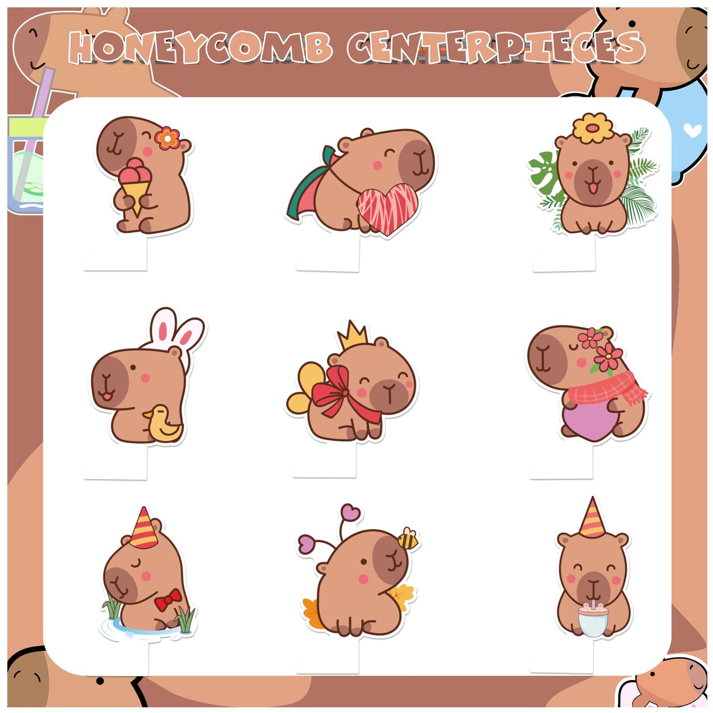 9 PCS Capybara Honeycomb Centerpieces Table Decorations Capybara Table Centerpieces for Capybara Party Supplies Birthday Party Decorations
