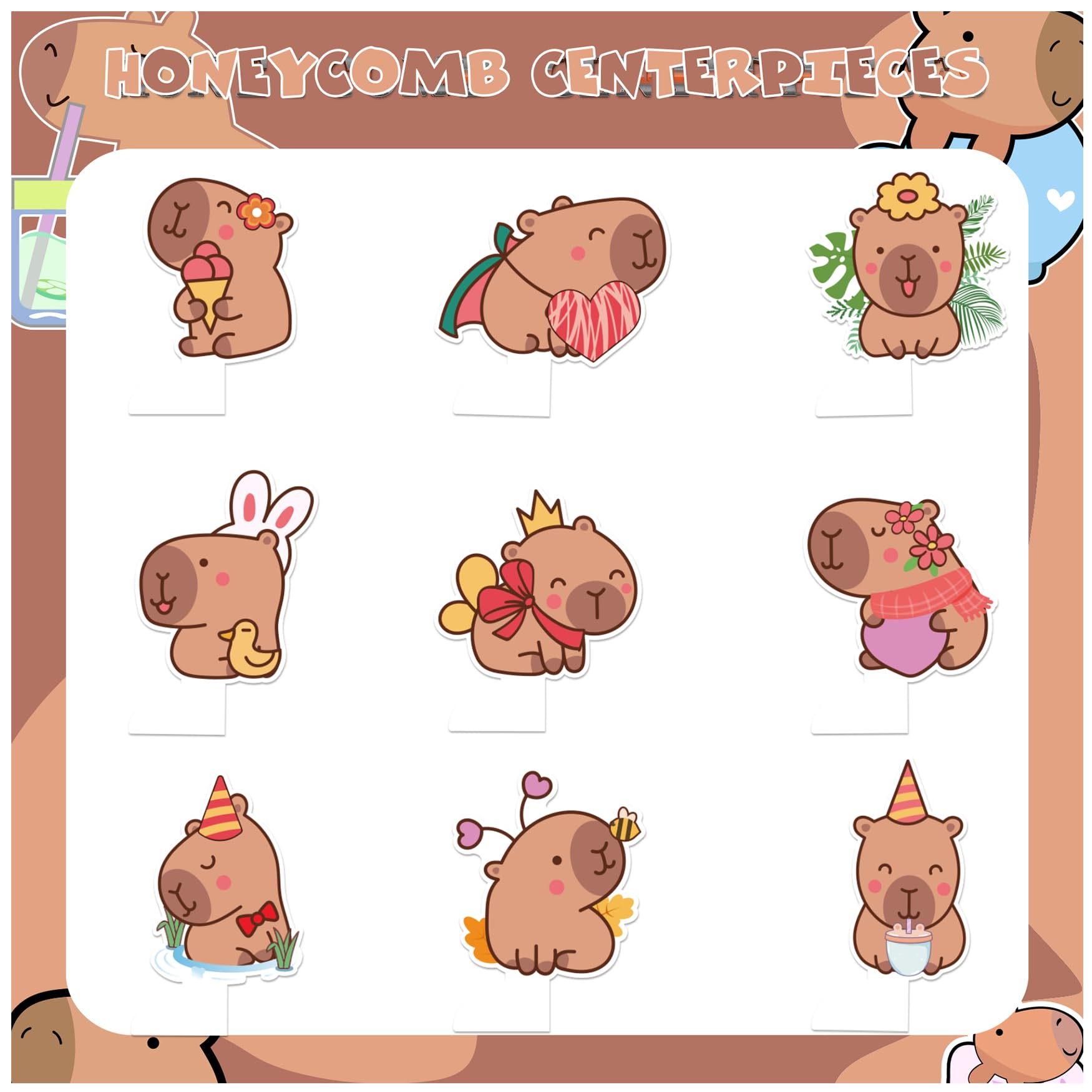 9 PCS Capybara Honeycomb Centerpieces Table Decorations Capybara Table Centerpieces for Capybara Party Supplies Birthday Party Decorations