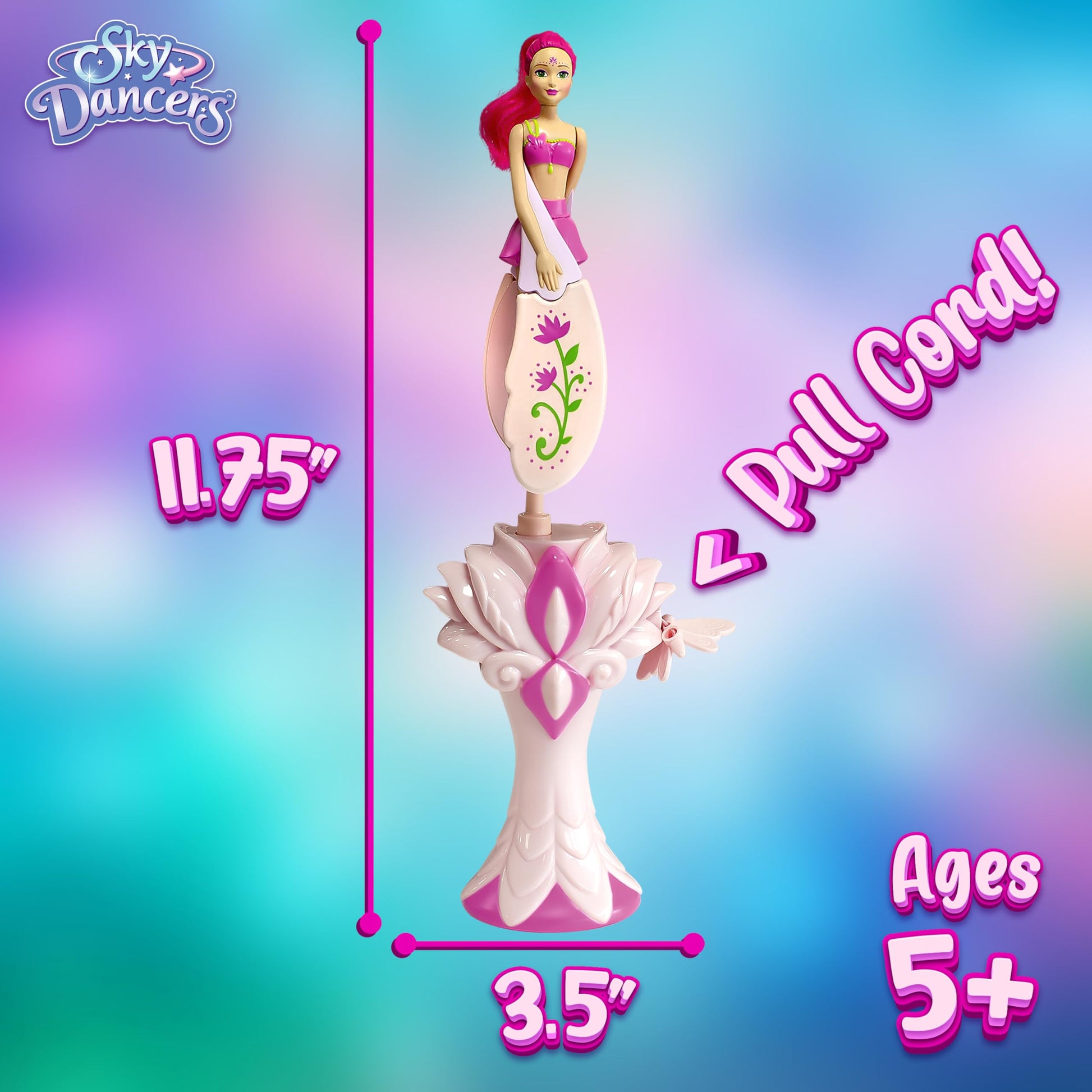 Sky Dancers Flying Doll - Fuchsia Fantasy | Original 90s Throwback Toy that Really Flies | Pull-String Powered, No Batteries Needed | Magical Gift for