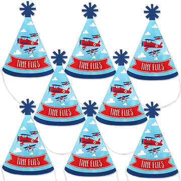 Big Dot of Happiness Taking Flight - Airplane - Mini Cone Vintage Plane Baby Shower or Birthday Party Hats - Small Little Party Hats - Set of 8