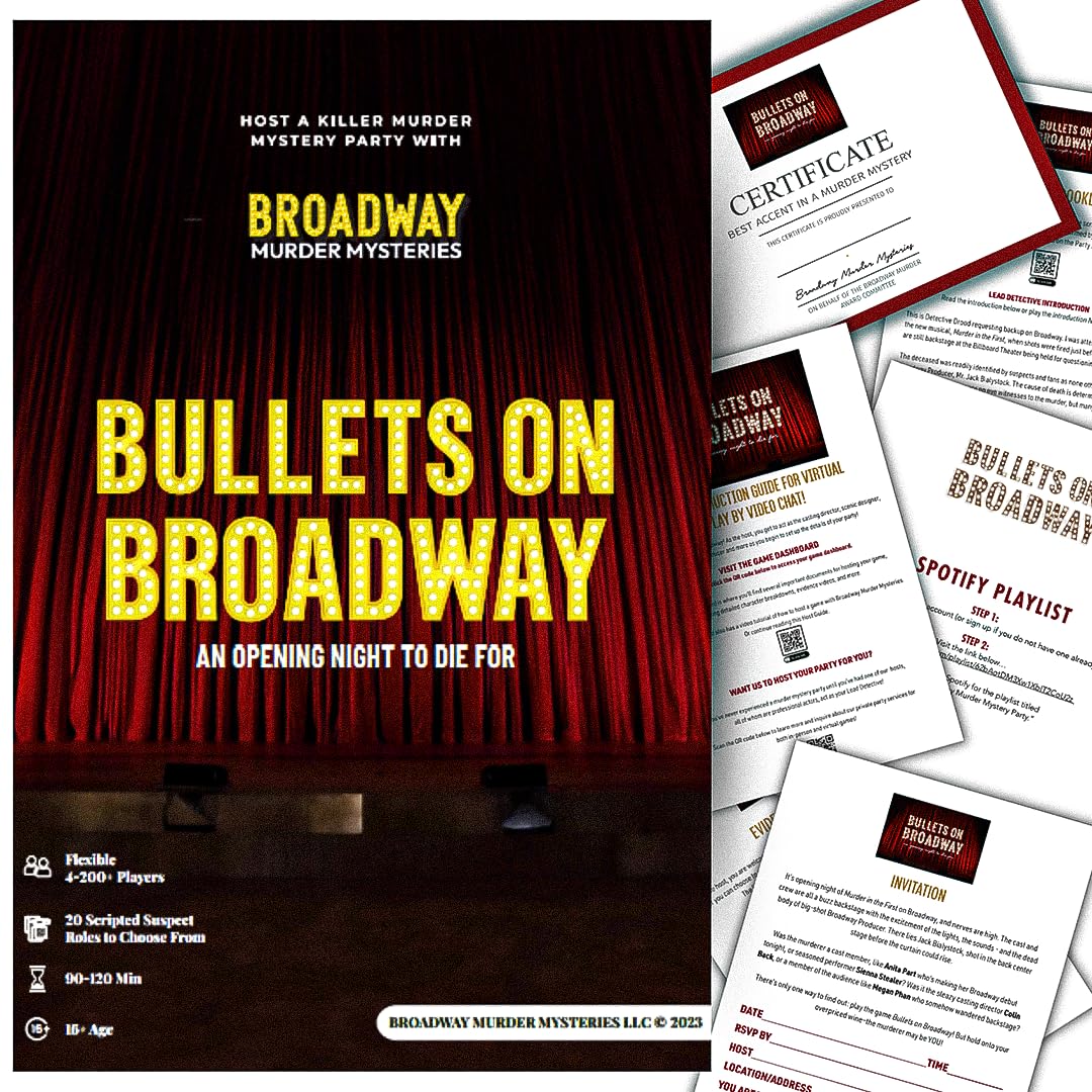 Bullets On Broadway Murder Mystery Game | Murder Mystery Dinner Party Kit | Broadway Mystery Game for Adults and Teens | Interactive Detective Dinner