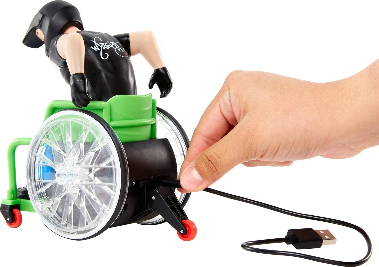 Hot Wheels RC Aaron Wheelz Wheelie Chair, Remote-Control Wheelchair with Motocross Aaron "Wheelz" Fotheringham Figure