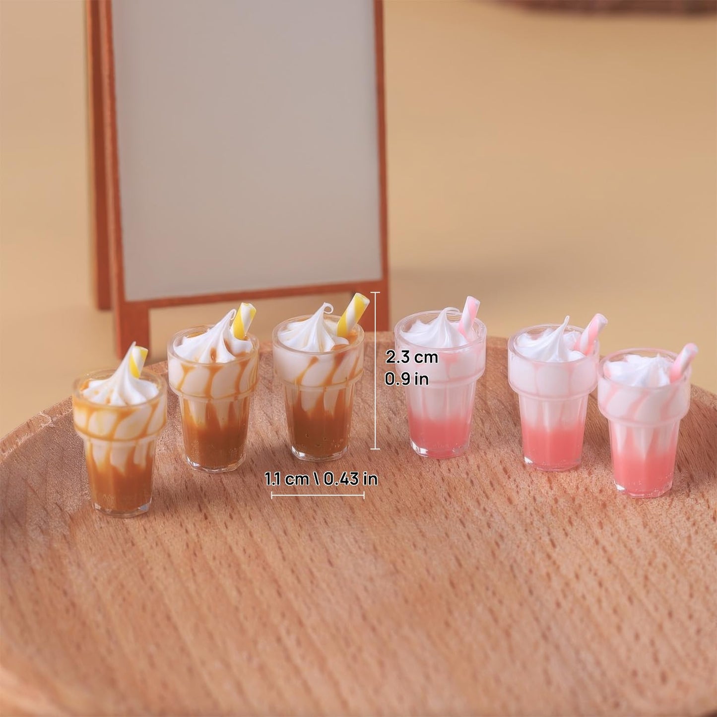 Dollhouse Miniature Drinks Set 6pcs | 1/6 Scale Ice Cream Soda for Dollhouse Scenes | Realistic Miniature Food & Drink | Not Edible (Pink)