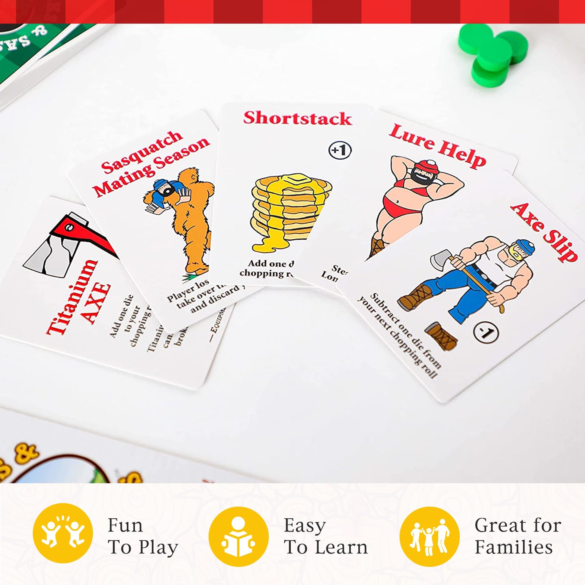 Prolific Games Flapjacks & Sasquatches - Upgraded 2nd Edition, Family Card & Dice Game for 2-8 Players, 20-Minute Rounds, Fun for Kids & Adults