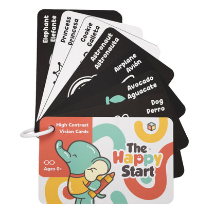 Happy Start High Contrast Baby Cards for Newborns - Black & White Cards, Water-Resistant, BPA-Free, Portable Educational Flashcards for Visual