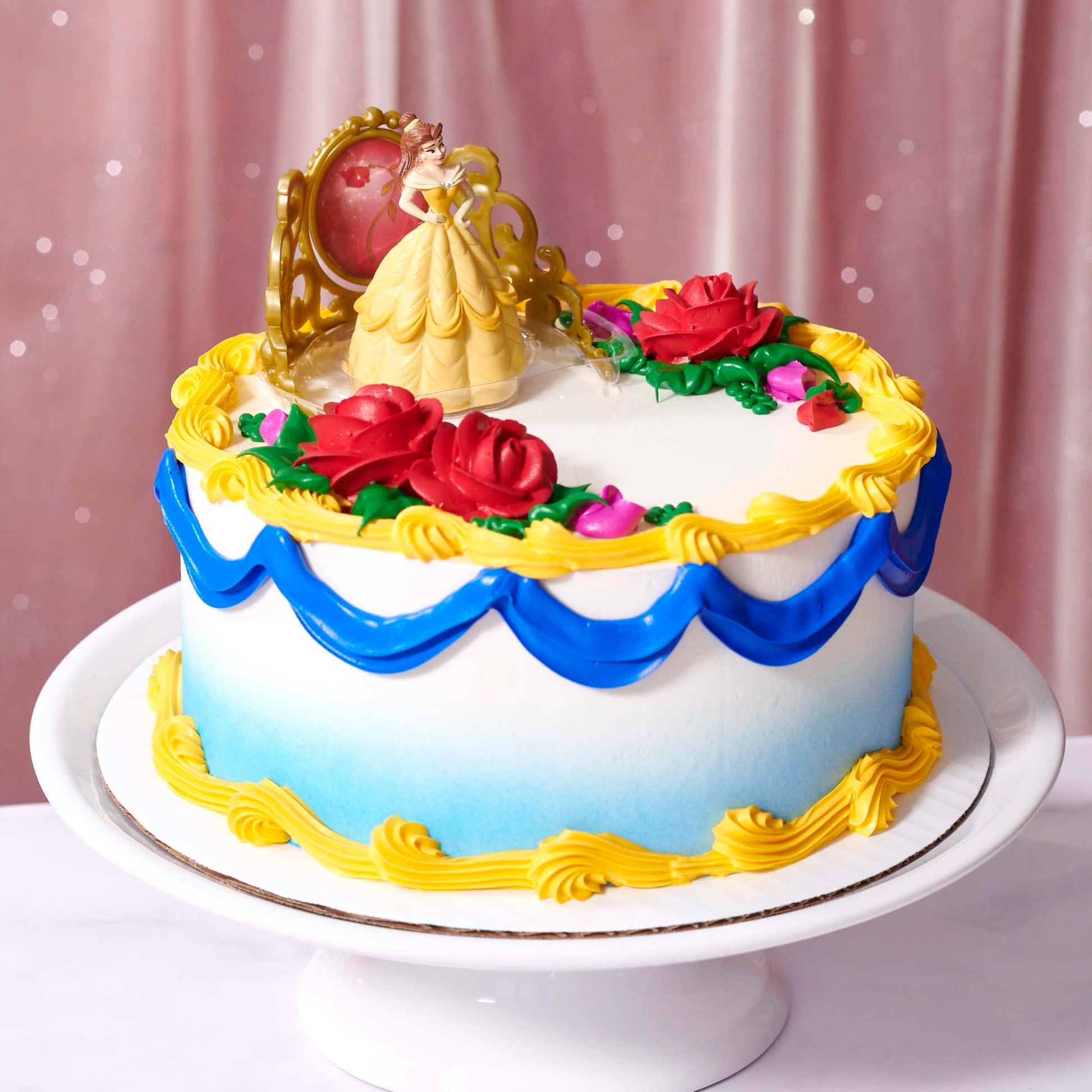 DecoSet® Disney Princess Belle Beautiful As A Rose Cake Topper, 2-Piece Decorations Set with Belle Figurine and Golden Tiara with Spinning Jewel