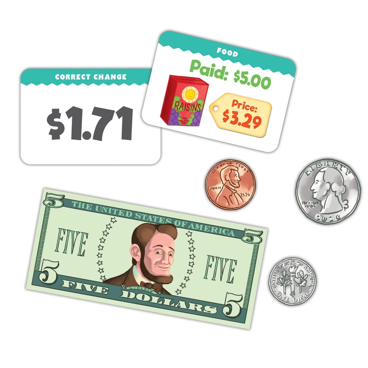eeBoo: Making Change Game, 50 Item Cards with Play Money, Develop Math and Practical Money Skills, Perfect for Ages 5 and up