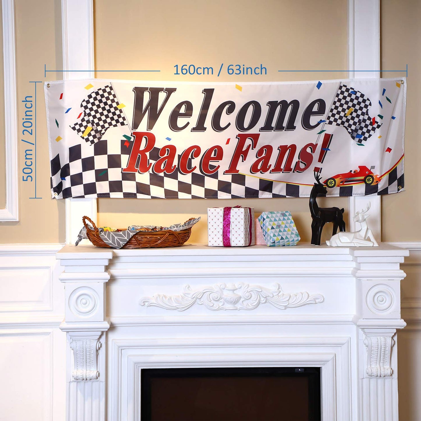 Blulu Racing Party Decorations Welcome Race Fans Banner Racing Party Suppliers Race Car Banner Garland Backdrop Photo Booth Props Car Birthday