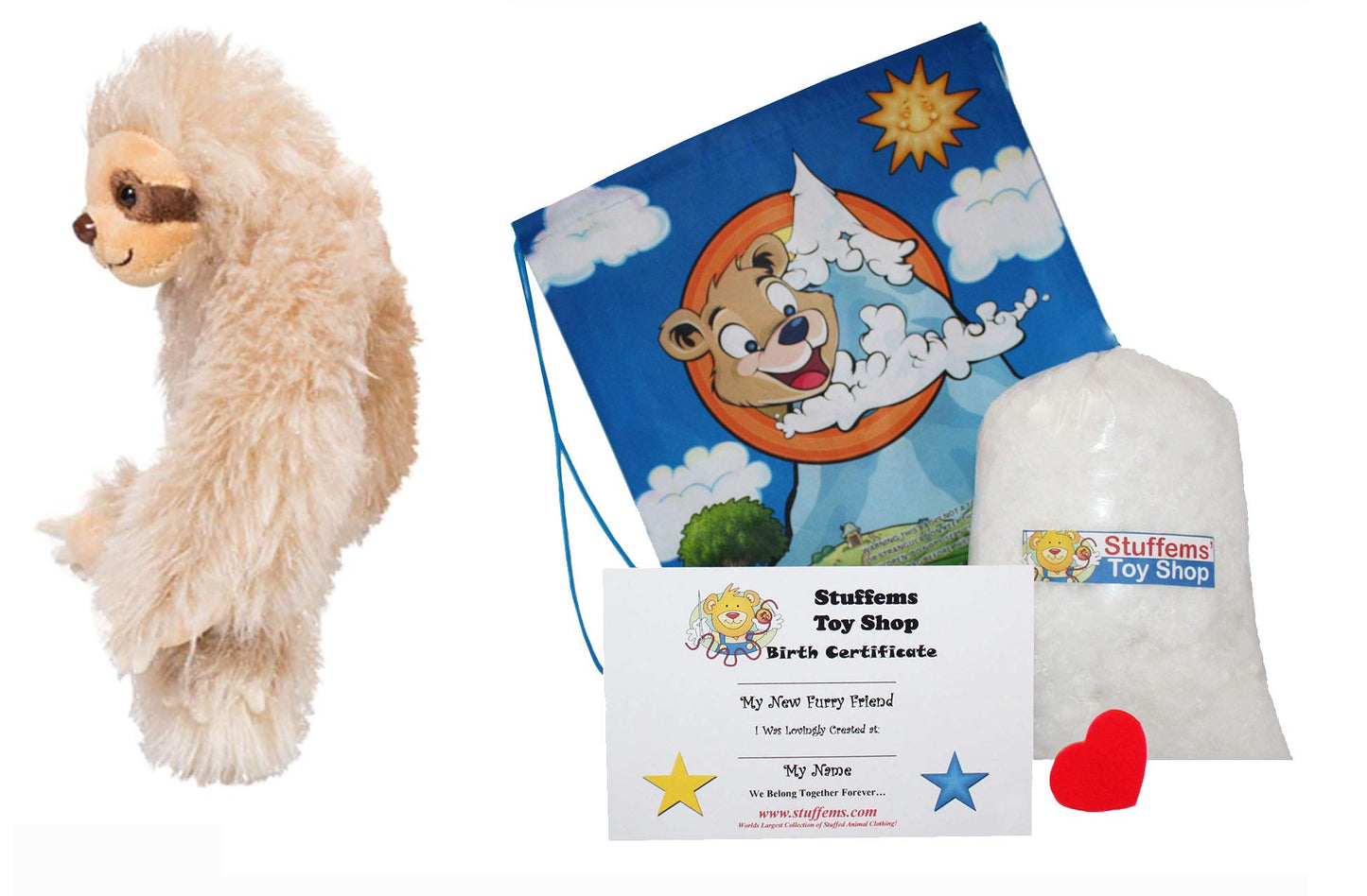 Stuffems Toy Shop Make Your Own Stuffed Animal Mini 8 Inch Very Soft Speedy the Sloth Kit - No Sewing Required!