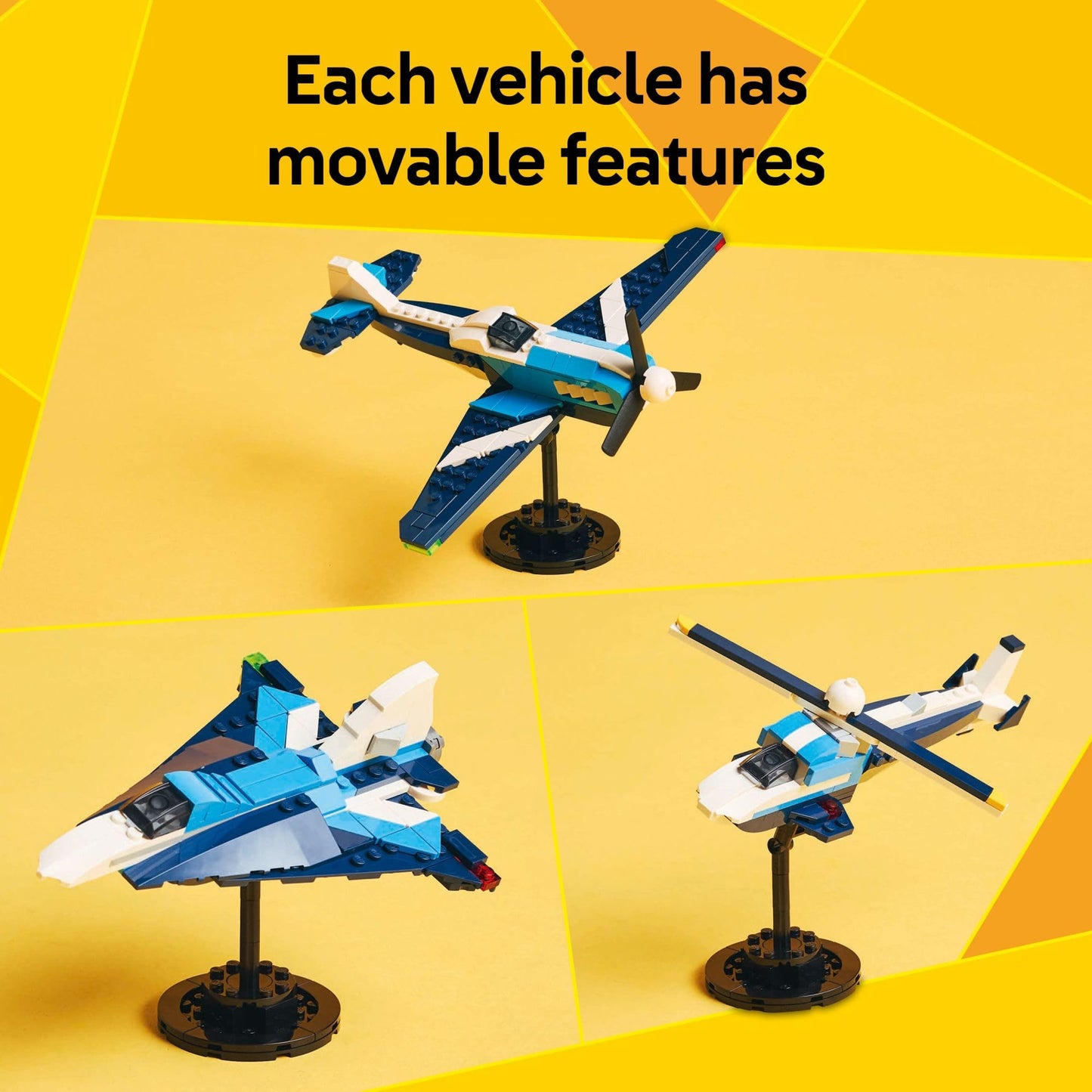 LEGO Creator 3 in 1 Aircraft Race Plane Toy - Building Toy with 3 Building Options, Airplane, Fighter Jet, or Helicopter - Gift Idea for Kids, Boys