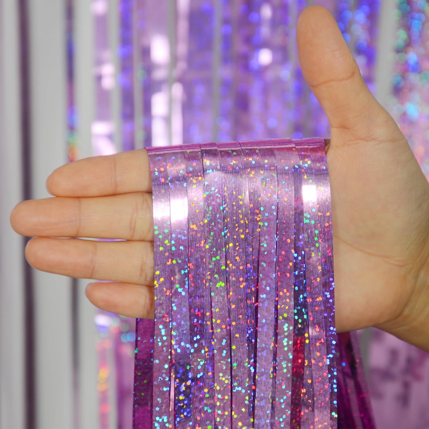 Melsan Purple Pink Tinsel Backdrop for Birthday, 2 Pack 3.2ft x 8ft