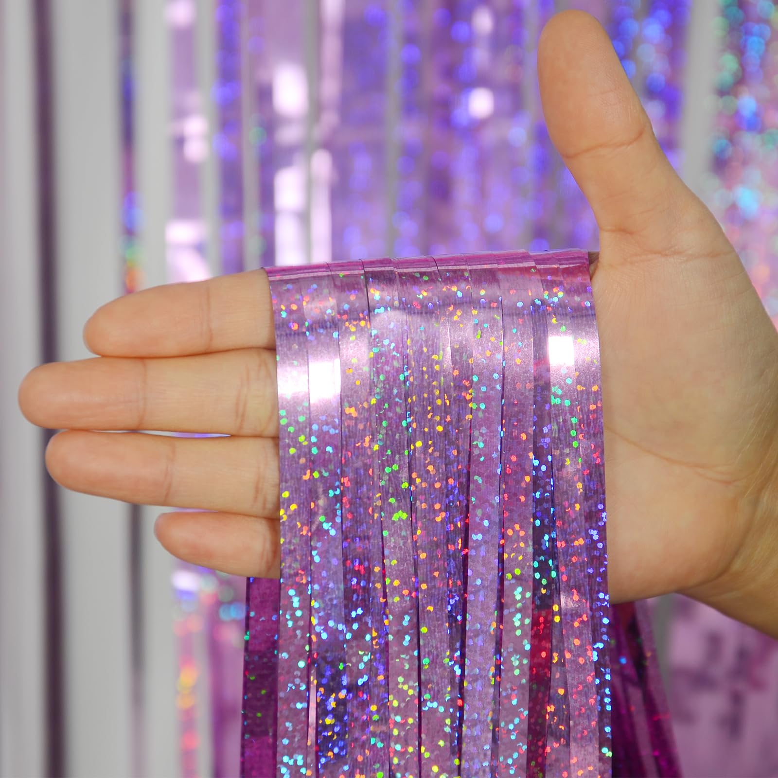 Melsan Purple Pink Tinsel Backdrop for Birthday, 2 Pack 3.2ft x 8ft