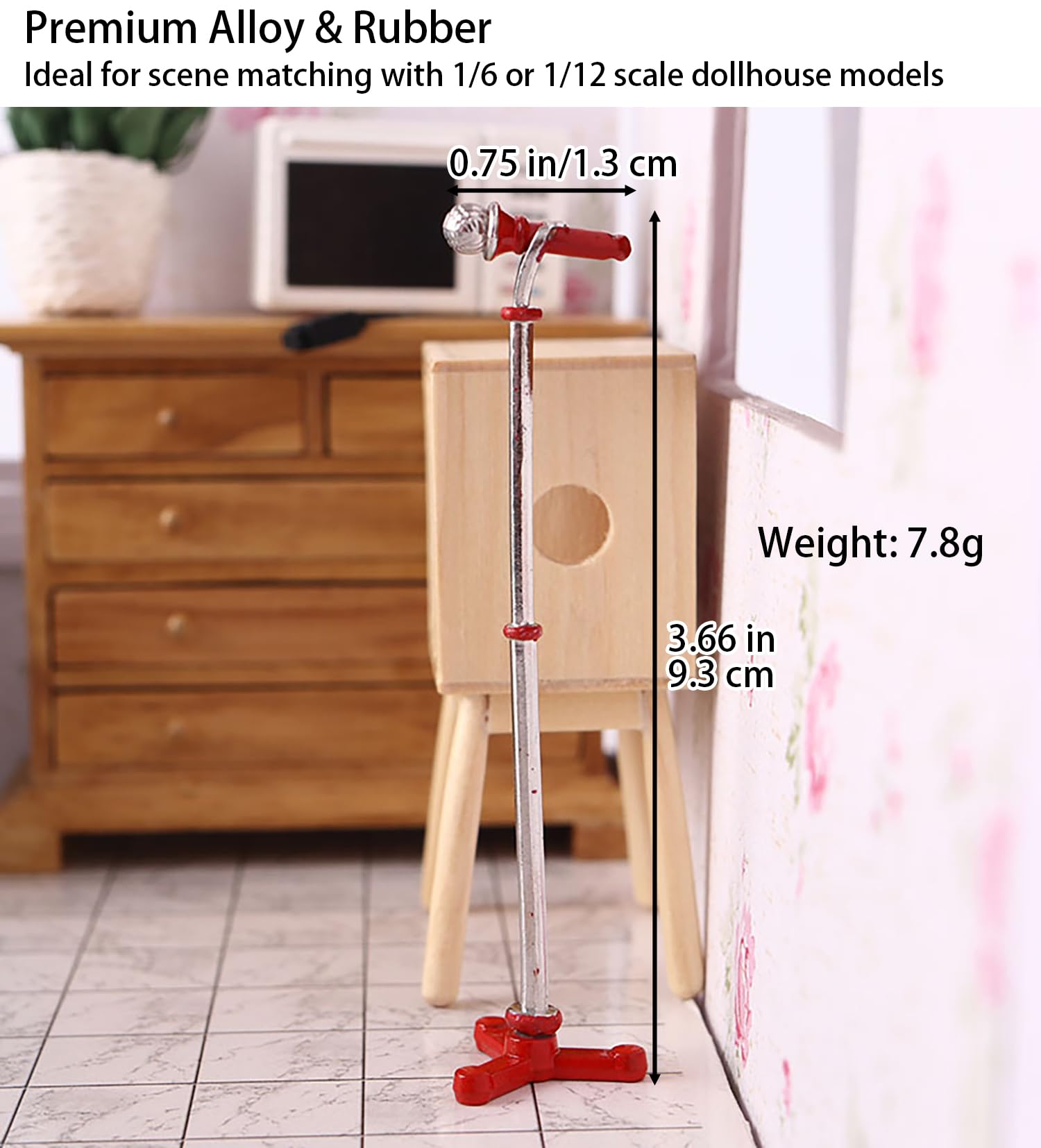 1Set Red Miniature Model Microphone with Stand,1:12 Dollhouse Models, Mini Decortion Furniture Microphone 3.66 in.