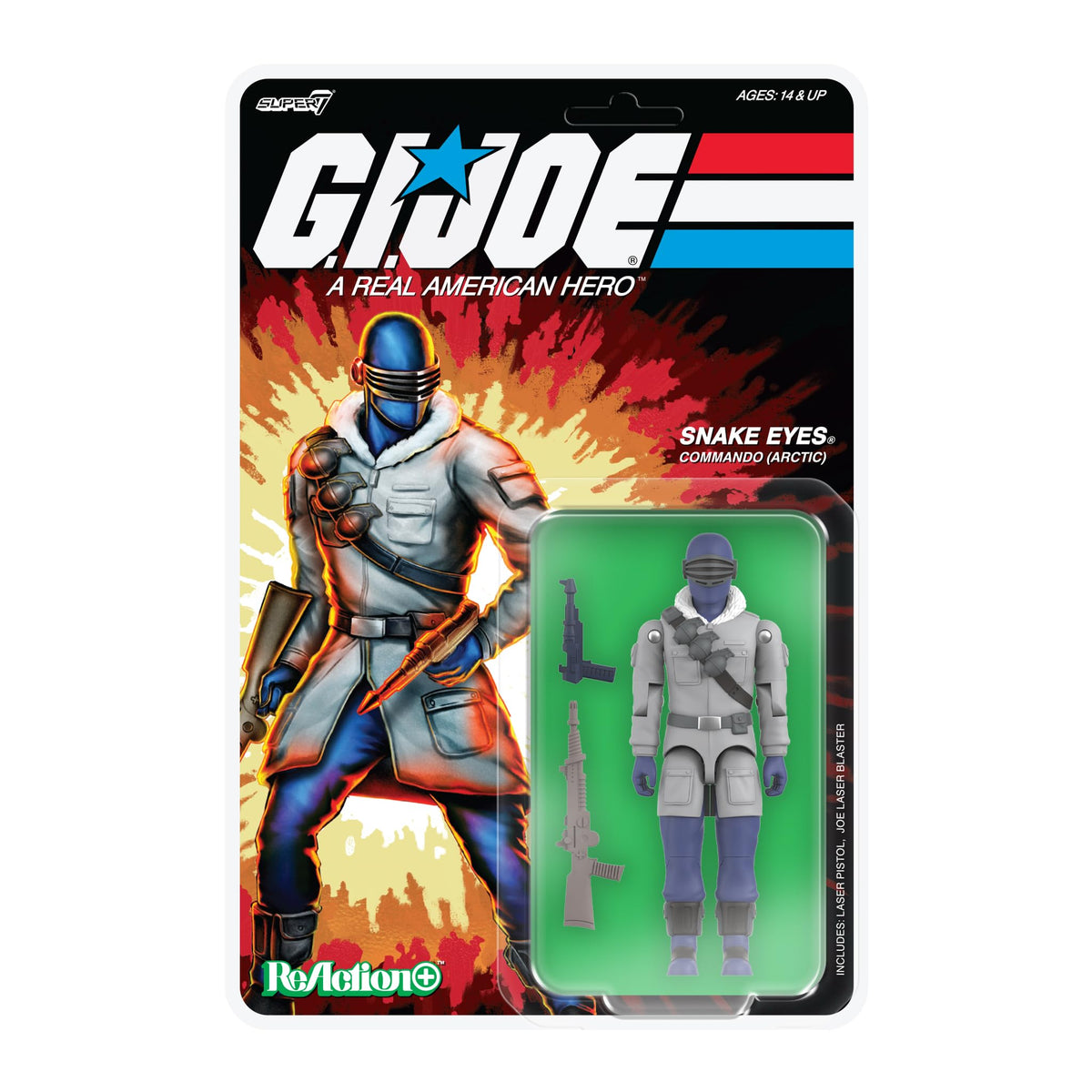 Super7 Reaction+ G.I. Joe Arctic Snake Eyes - 3.75" G.I. Joe Action Figure with Accessories - Classic Cartoon Collectibles and Retro Toys