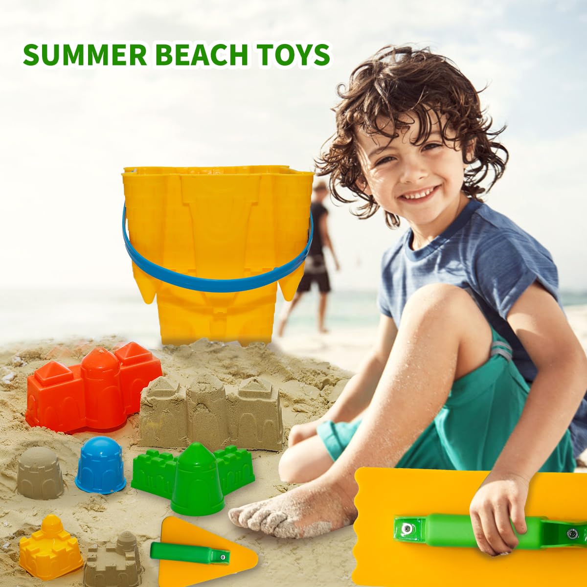 Holady 7 Pcs Beach Sand Toys Set,Includes Beach Toys Castle Molds Sand Molds, Beach Bucket,Shovel Tool Kit,Fun Outdoor Games Beach Accessories