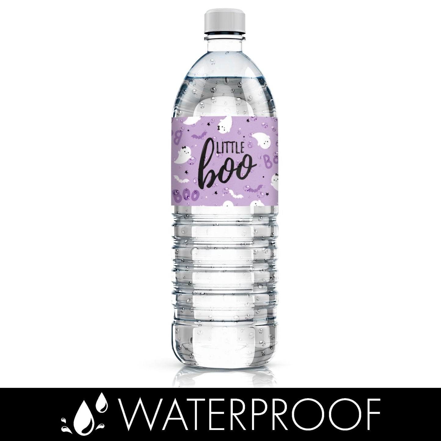 Purple Little Boo Ghost Girl Baby Shower Water Bottle Labels, 20 Count