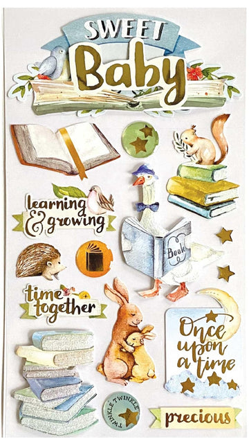 Paper House Productions Die-Cut Dimensional & Foil Accent Scrapbook Sticker Sheet - Sweet Baby, 3-Pack
