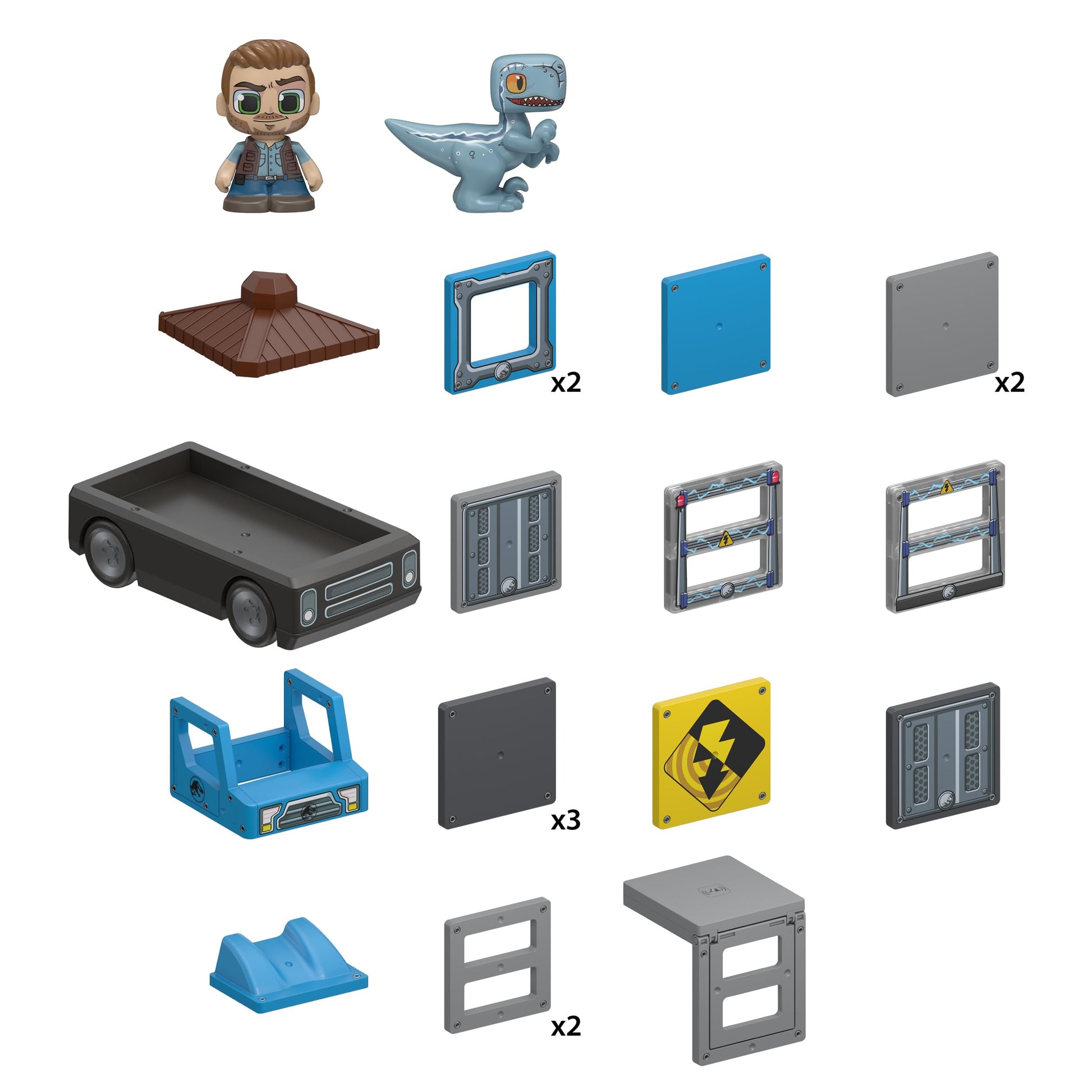 Tile Town Jurassic World Dino Rescue Magnetic Tiles Construction Building Set + Figures + Car, Kids 3-5+, New Action Tiles for Action Play, Realistic