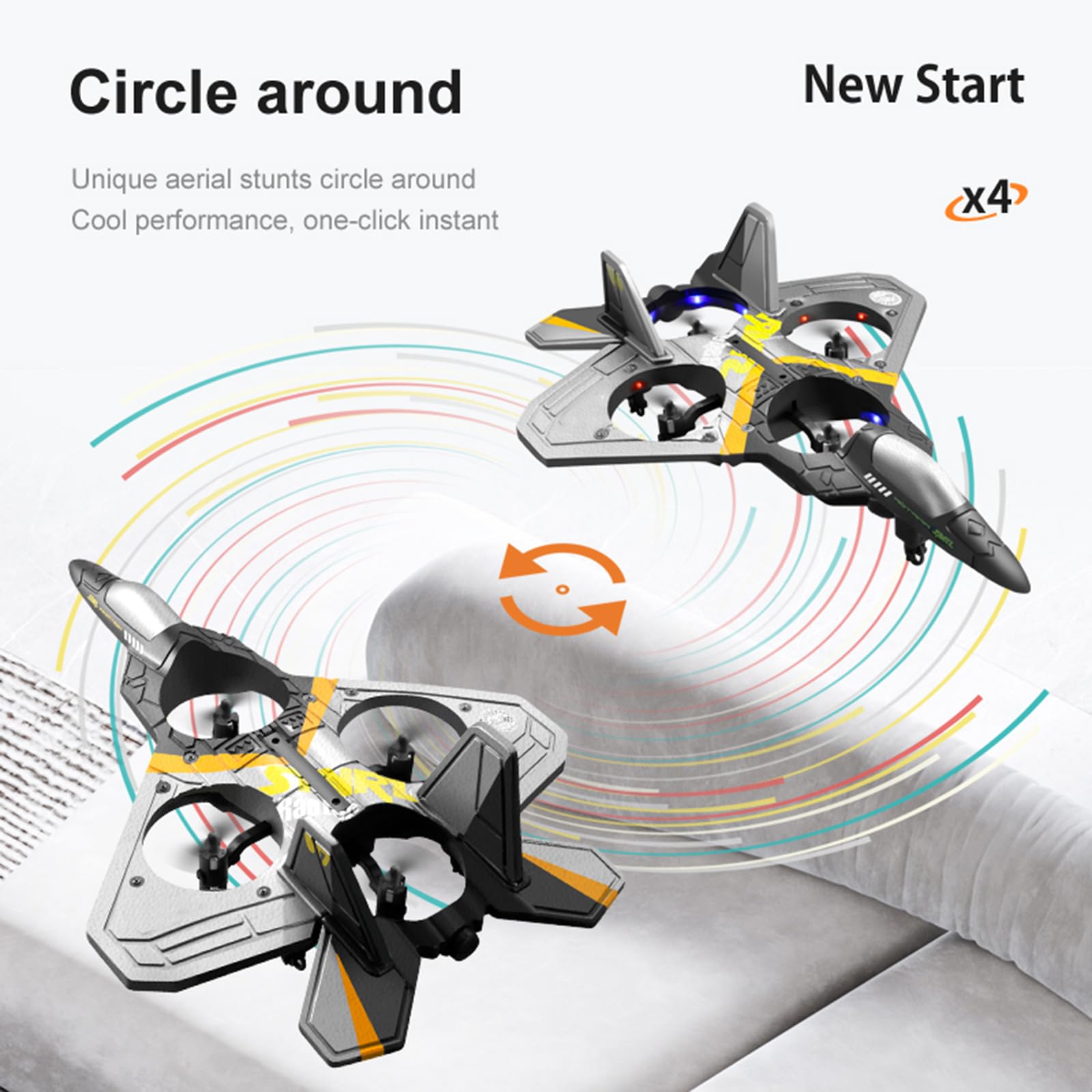 V17 Remote Control Airplane RC Planes, RC Fighter Jet Toy for Kids Adults 8-16, Remote Control Planes with LED Light, 2 Batteries, 360° Stunt Spin