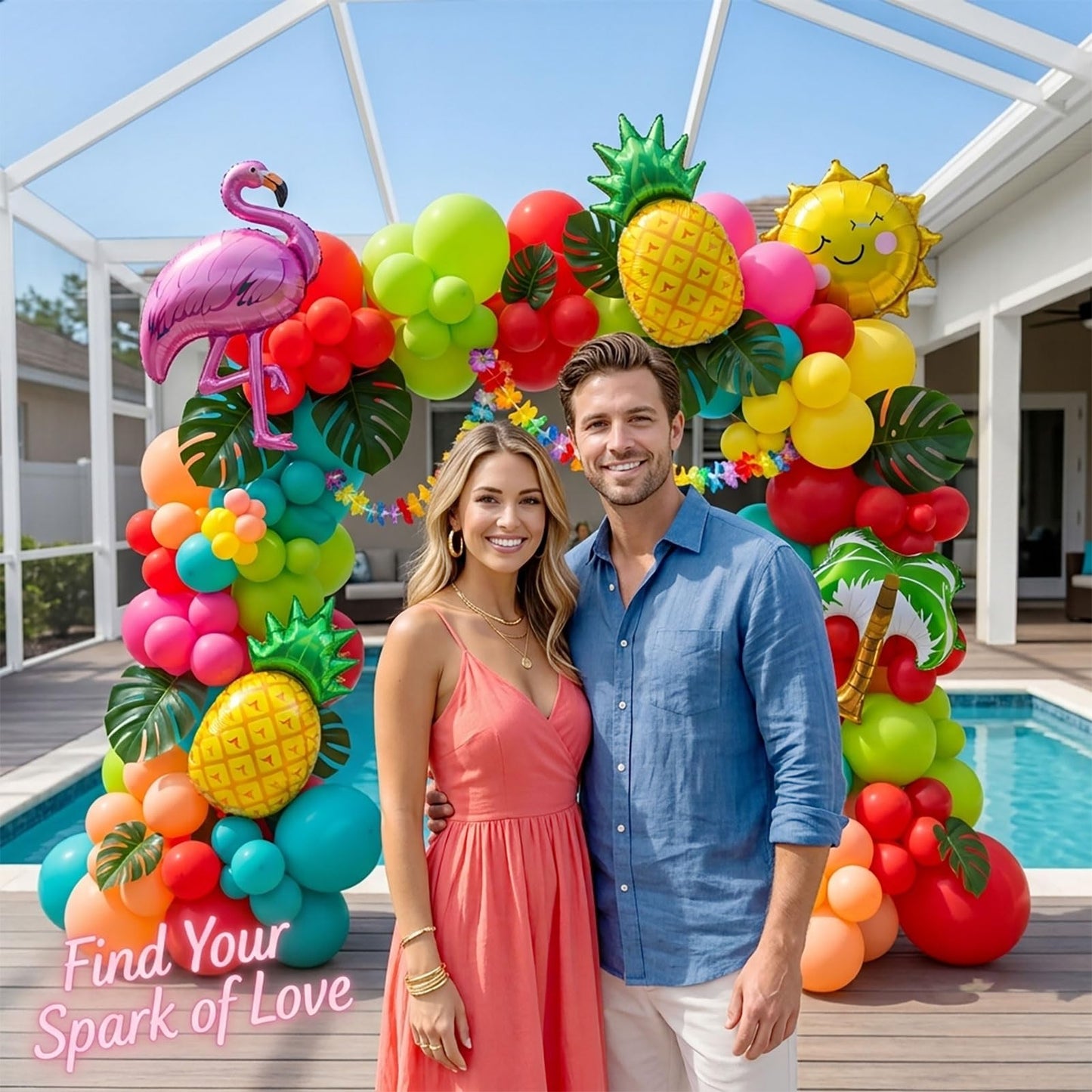 Flamingo Tropical Balloon Garland kit Hot Pink Teal Orange Mylar Pineapple Palm Ballloon arch For Summer Beach Hawaiian Luau Aloha Birthday Baby