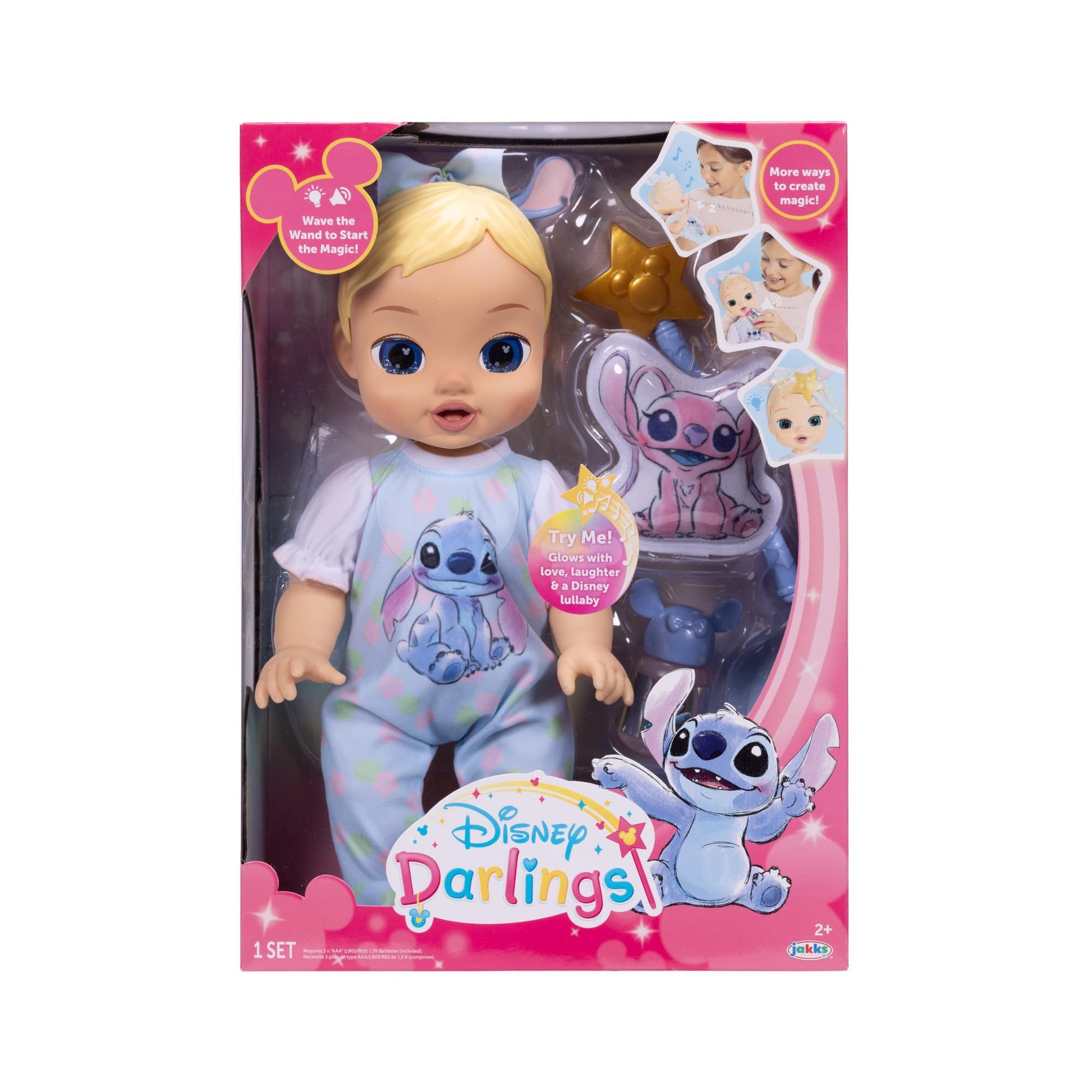 Disney Darlings 13-Inch Interactive Baby Doll - Magical Lights, Sounds, Music & Wand - Stitch -Inspired Nurturing Doll with Accessories - Multiple