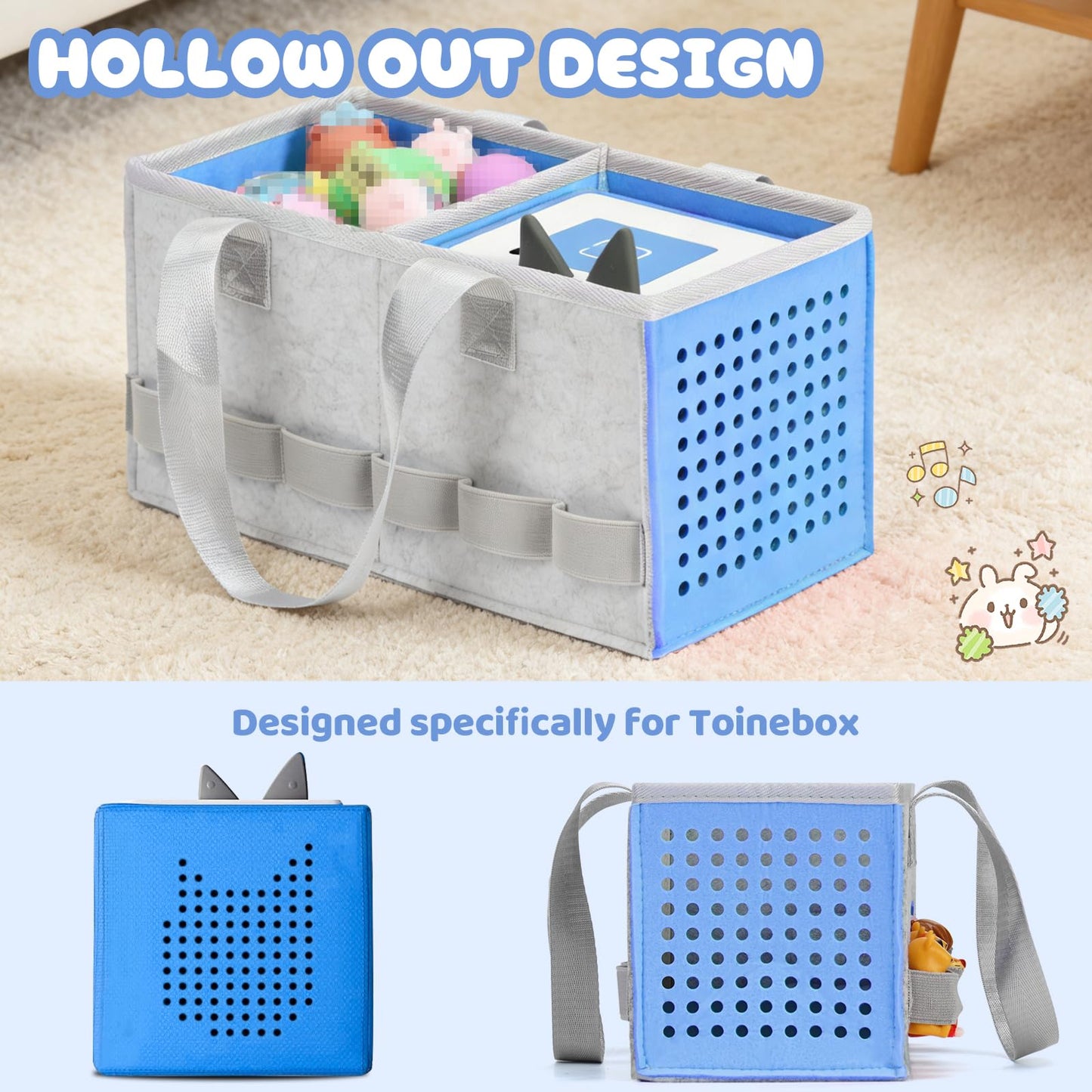 Aukoala Carrying Case for Toniebox Travel Bag for Tonies Starter Set & Audio Player Felt Cloth Portable Bags for Toniebox 2 Kids Travel Toy Organizer