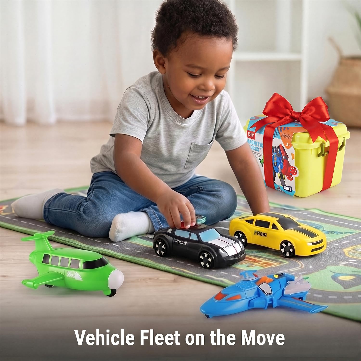 QUERCITRON Magnetic Vehicle Transform Robot Toy Build Car Mix Match Toddler