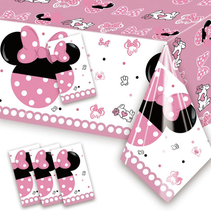 XXDecor 4 Pcs Pink Cartoon Table Cloths - Happy Birthday Disposable Plastic Rectangular Tablecovers for Baby Shower Girls 1st 2nd 3rd 4th 5th 6th