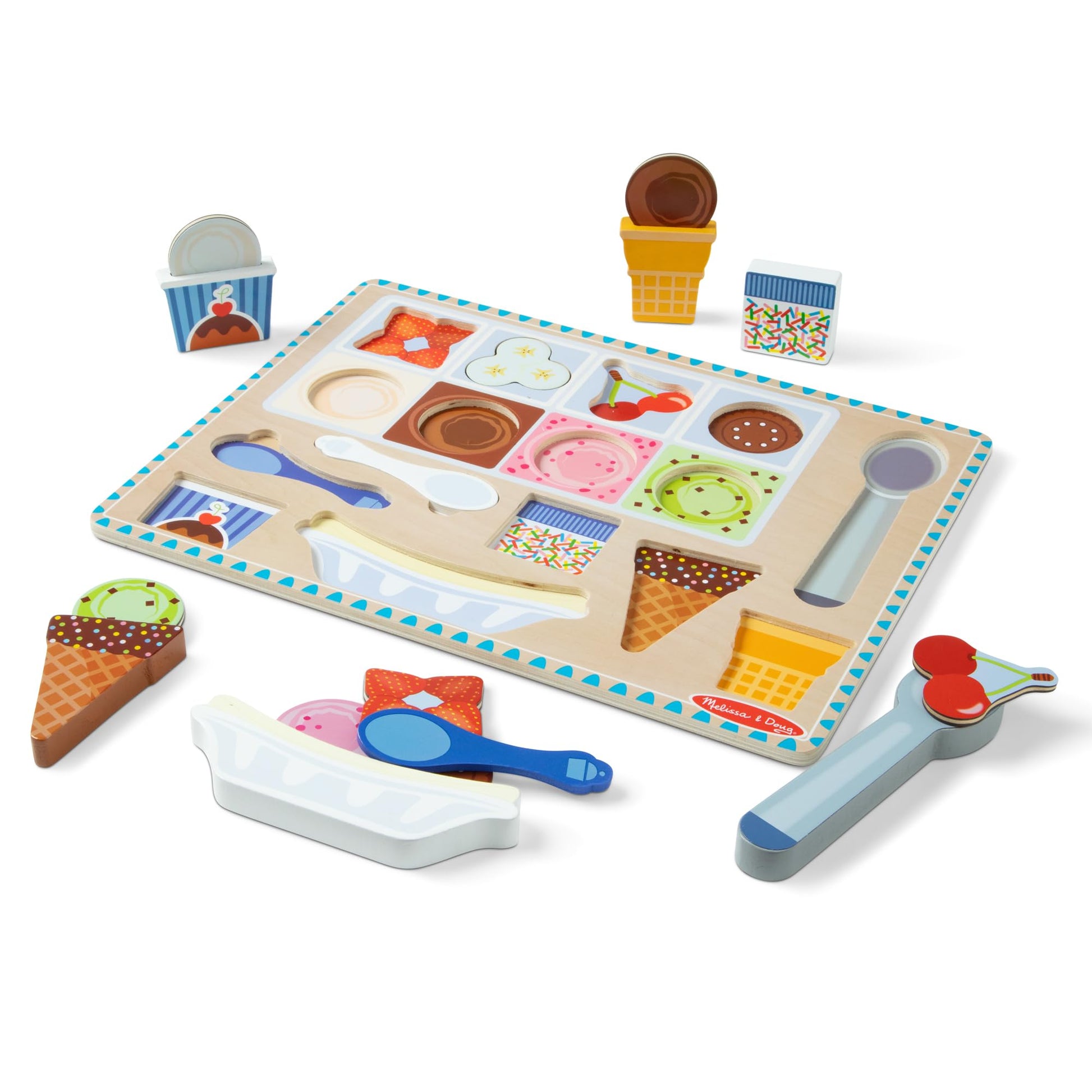 Melissa & Doug Wooden Magnetic Ice Cream, Puzzle & Pretend Play Food Set