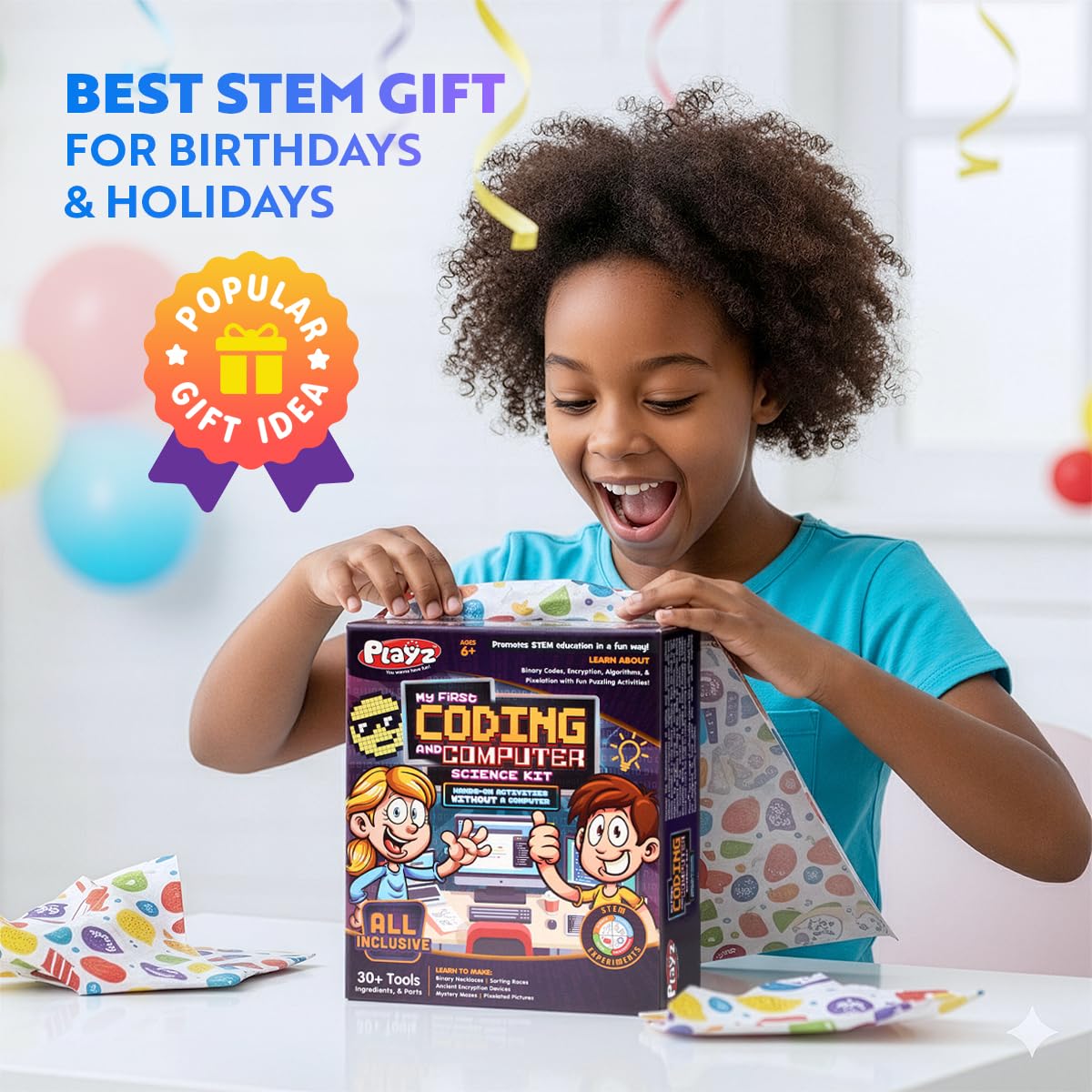 Playz My First Coding & Computer Science Kit - Learn About Binary Codes, Encryption, Algorithms & Pixelation Through Fun Puzzling Activities Without