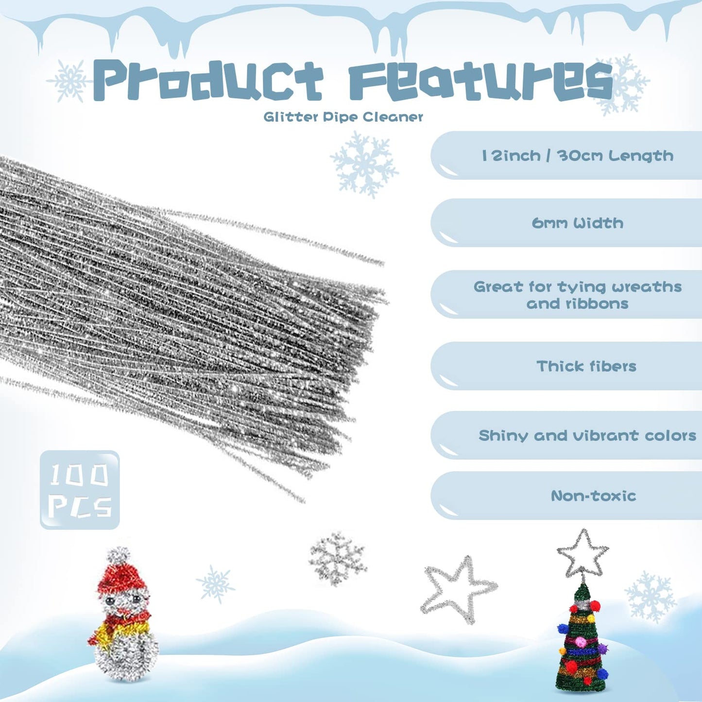 RIMOBUL Pipe Cleaners Craft Chenille Stems 100 Pcs Chenille Cleaners Fuzzy Sticks for DIY Art Creative Crafts Decorations, 6 mm x 12 Inch, Assorted