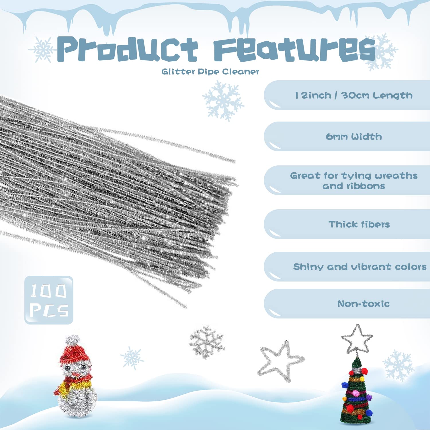 RIMOBUL Pipe Cleaners Craft Chenille Stems 100 Pcs Chenille Cleaners Fuzzy Sticks for DIY Art Creative Crafts Decorations, 6 mm x 12 Inch, Assorted