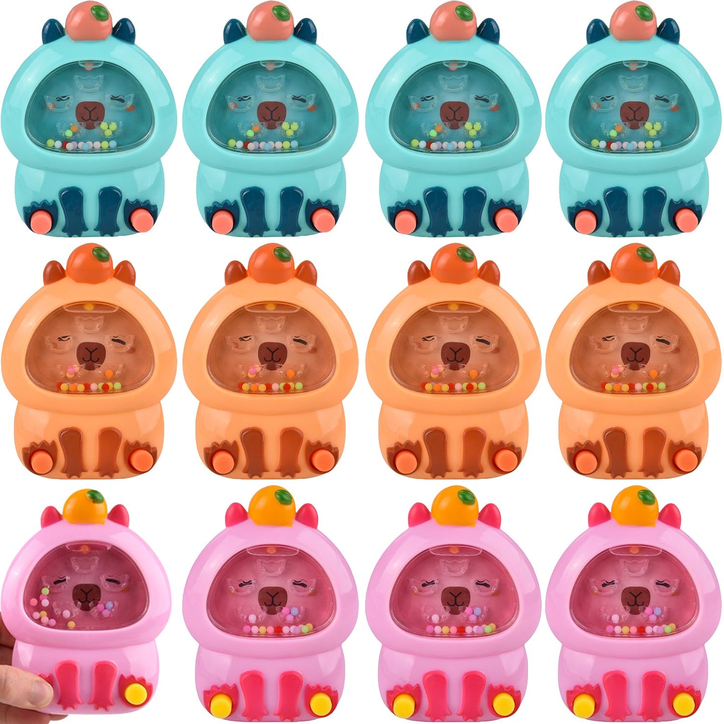 5 Inch Capybara Water Ring Game, Handheld Puzzle Toy, Assorted Colors, 12 Count Display
