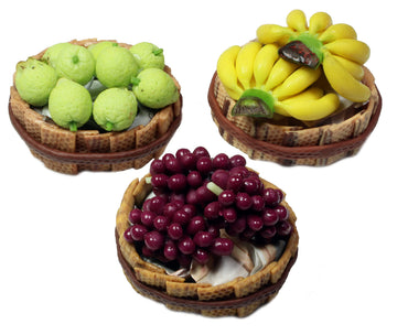 Realistic Guava, Banana and Purple Grapes Fruit Basket Figurine, Miniature Dollhouse Accessory, Perfect DIY Dollhouse Kitchen
