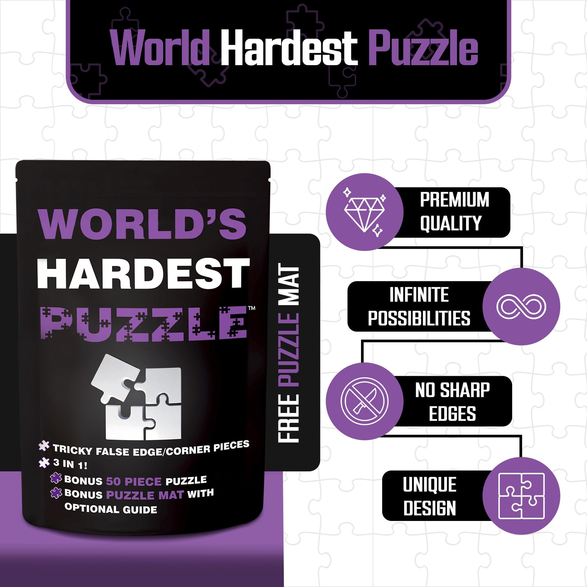 World's Hardest Puzzle ® - Clear Impossible Puzzle for Adults - Funny, Difficult, & Challenging - Hard Acrylic w/False Edges & Corners - Free Mat +