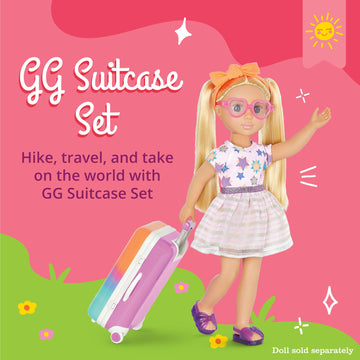 Glitter Girls - 14-Inch Doll Clothes & Accessories- Suitcase & Fashion Set - Luggage with 3 Mix & Match Outfits & Heart Glasses - Rainbow Pajama
