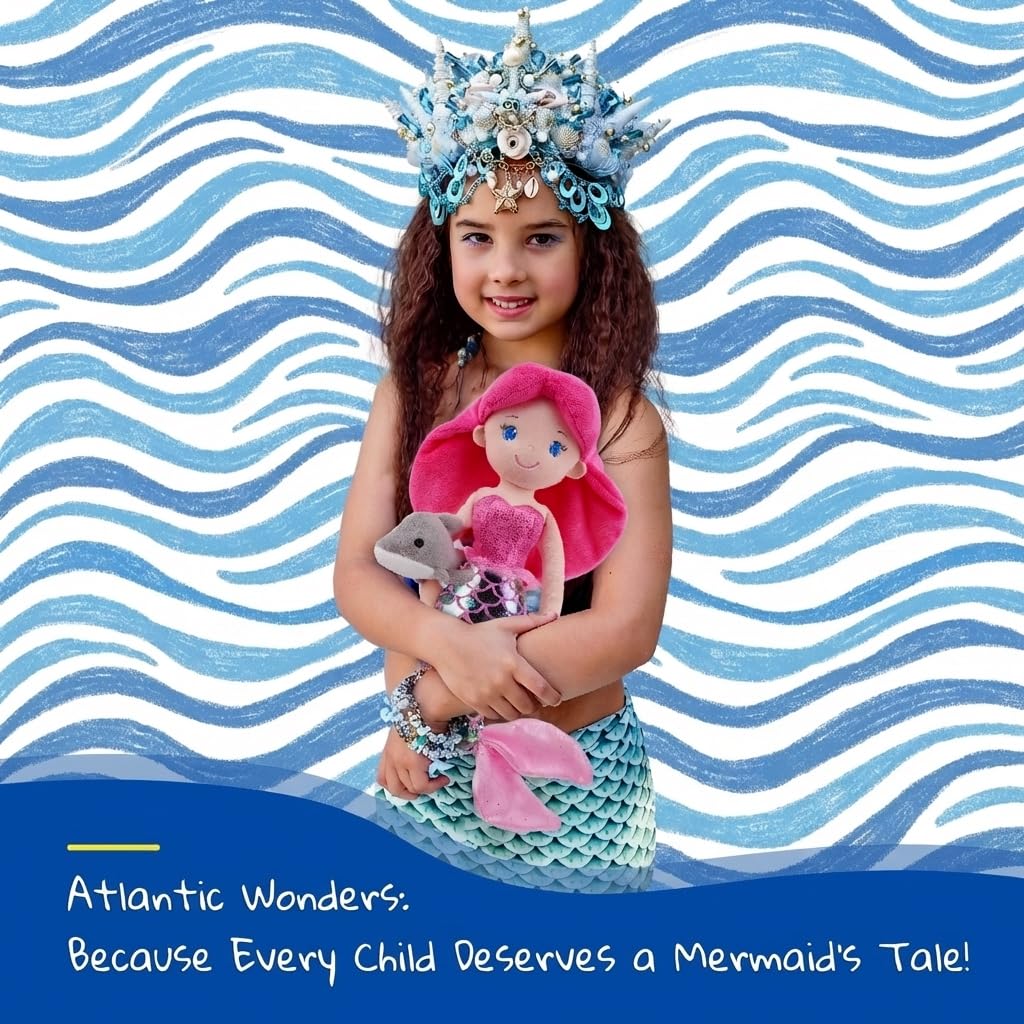June Garden Atlantic Wonders Series - Mermaid Princess Thalassa Seabreeze - 16" Soft Plush Stuffed Mermaid Doll Gift for Toddler Girls