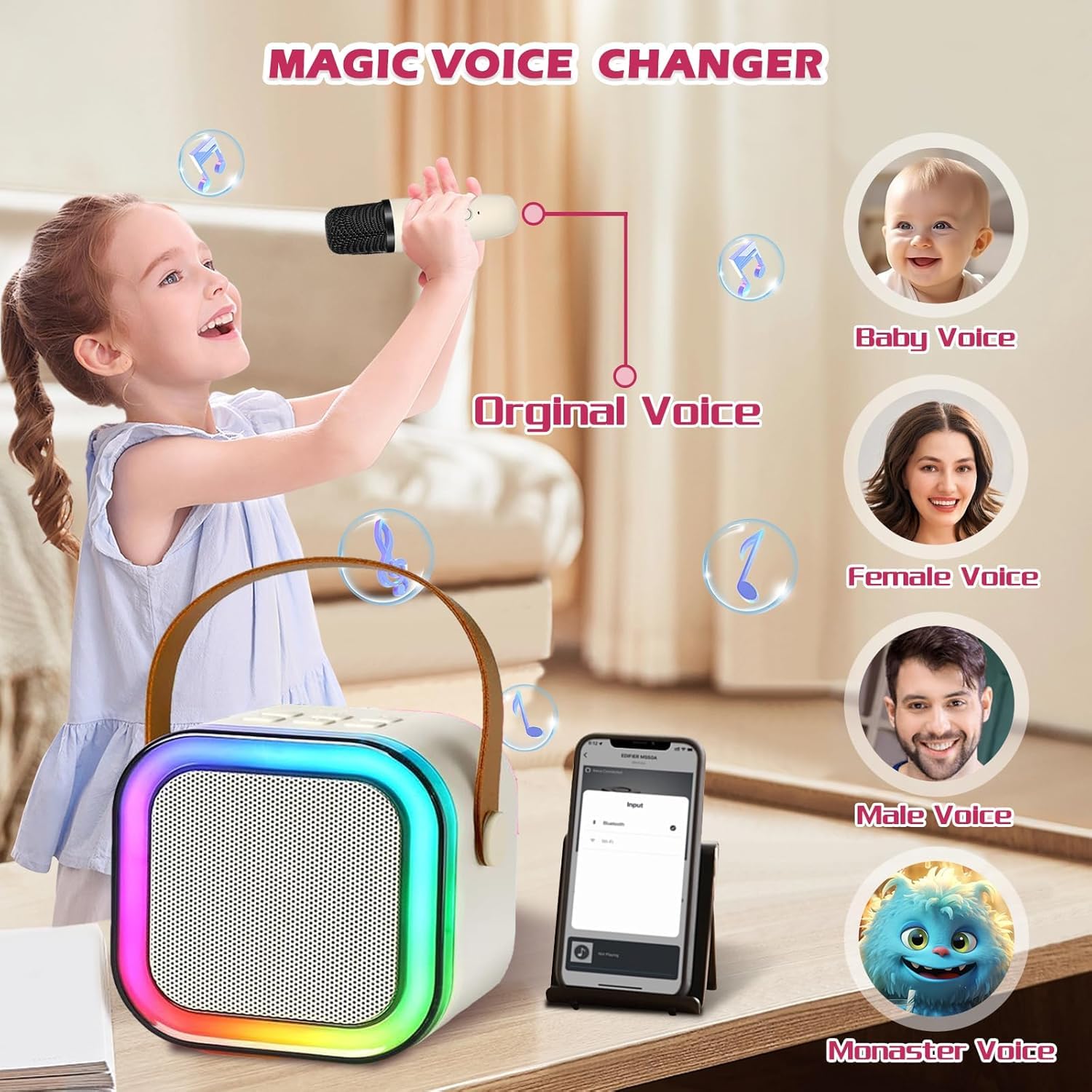Karaoke Machine for Kids,2026 New Mini Portable Karaoke Toys, Karaoke Speaker with 2 Wireless Microphone & Light for Home Party for Adults