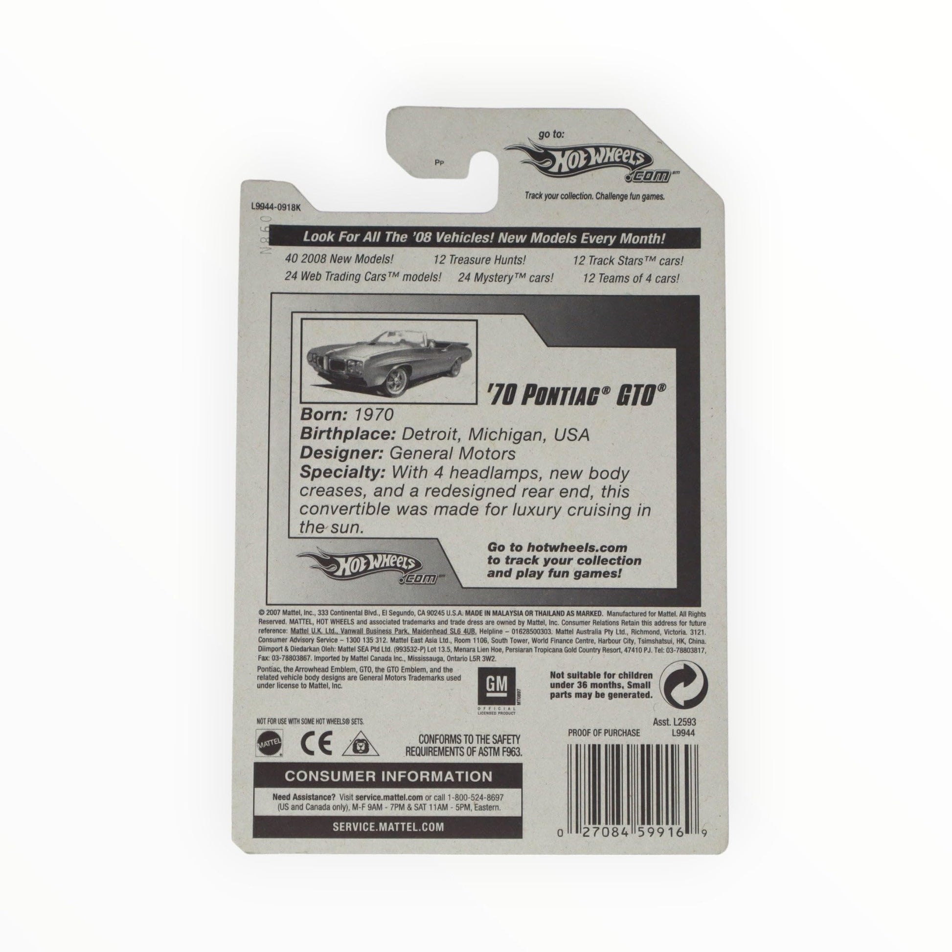 Hot Wheels 2008-029 New Models '70 Pontiac GTO 1:64 Scale RED