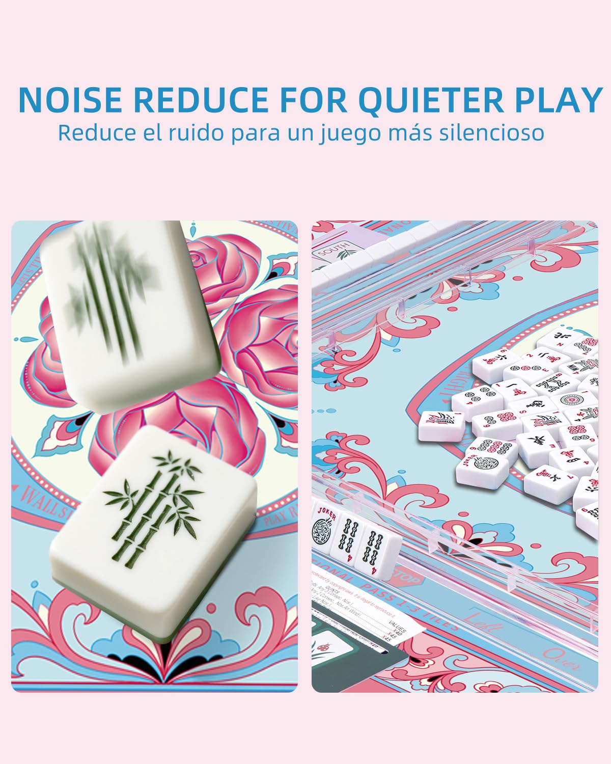 33" Aesthetic Mahjong Mat with Rules for Table (Rolled, Blue Peony)