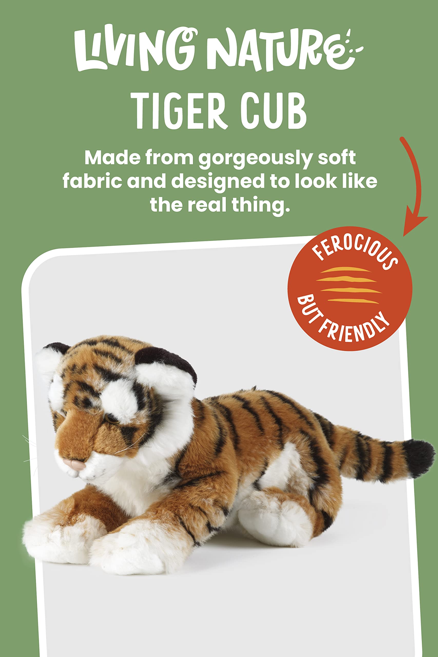 Living Nature Small Tiger Cub Stuffed Animal | Fluffy Tiger Animal | Soft Toy Gift for Kids | 10 inches
