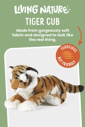 Living Nature Small Tiger Cub Stuffed Animal | Fluffy Tiger Animal | Soft Toy Gift for Kids | 10 inches