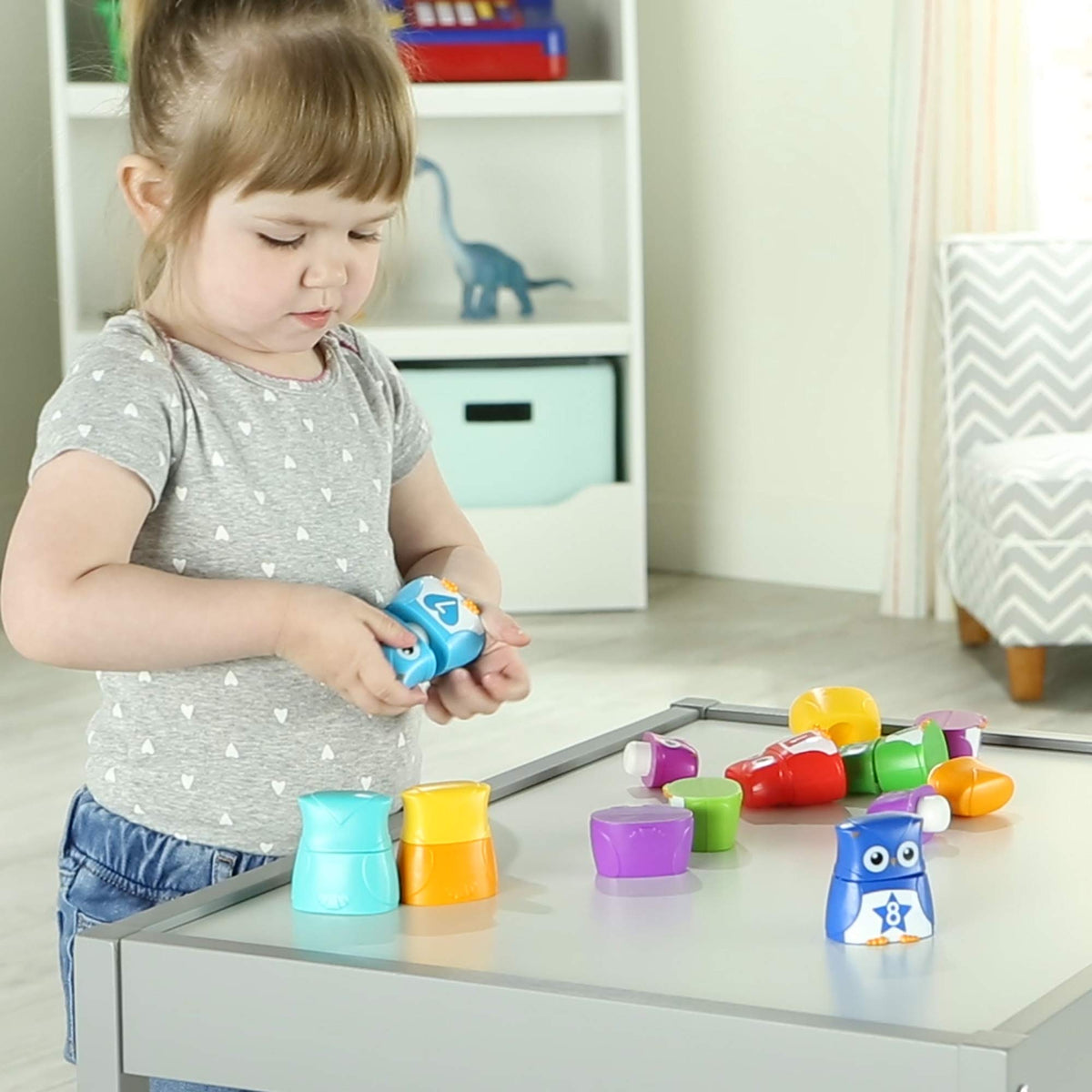 Learning Resources Snap-n-Learn Rainbow Owls - 10 Pieces, 18+ months Color and Shape Recognition, Letter Owls, Alphabet Toy