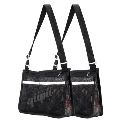 qiipii 2 Pack Beach Mesh Bag for Kids Shell Collecting Bag Beach Sand Toy Bags with 2 Outer Pocket for Hunting Shells, Swimming Accessories