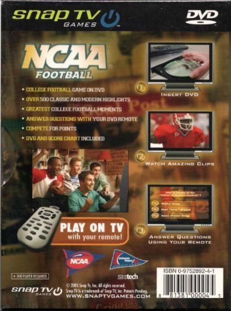 Snap Tv NCAA Football DVD Trivia Challenge Game
