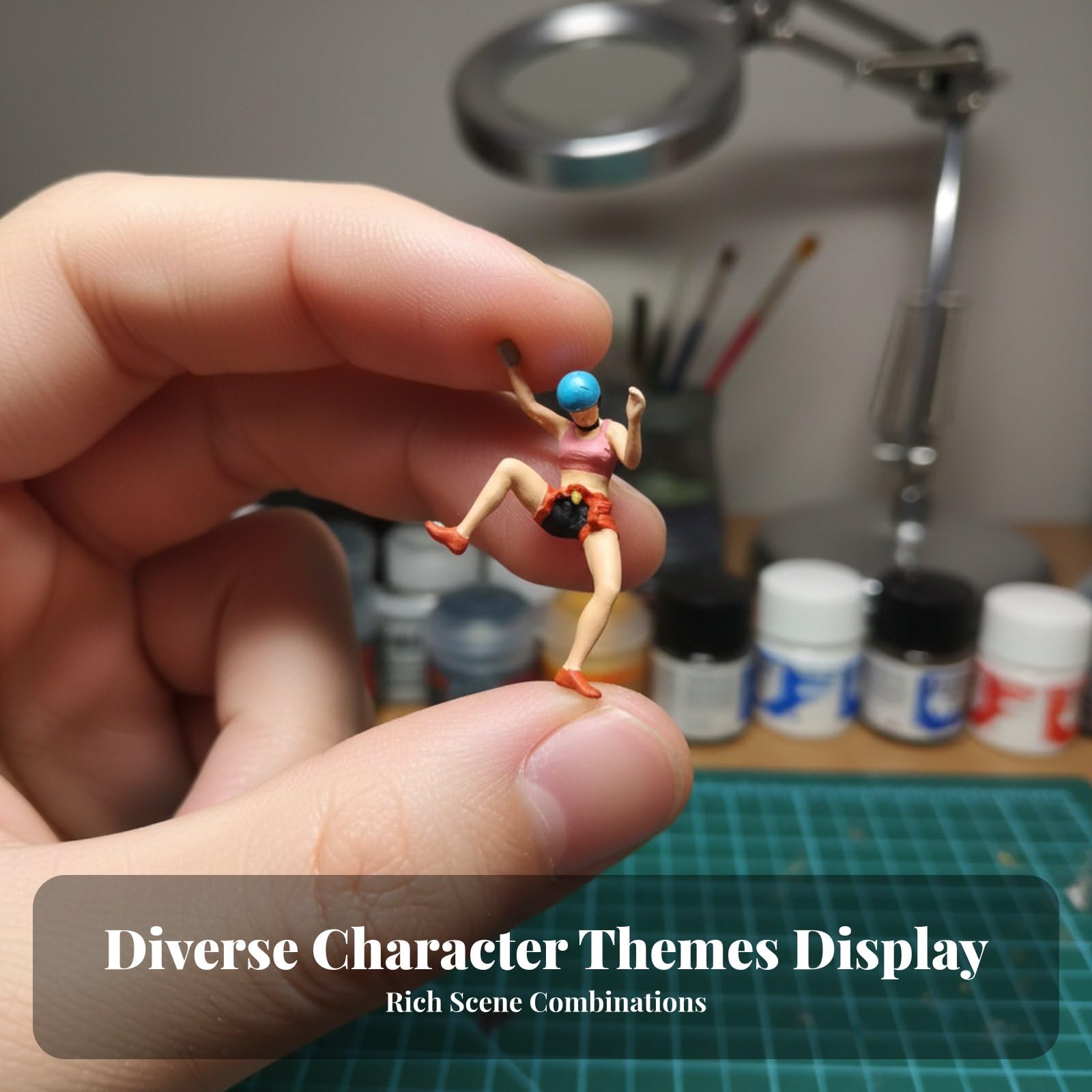 Resin 1:87 Miniature People Figurines, Painter Figurines Tiny People Desktop Decor for Layout Accessories Table Scene Micro Landscape, Green