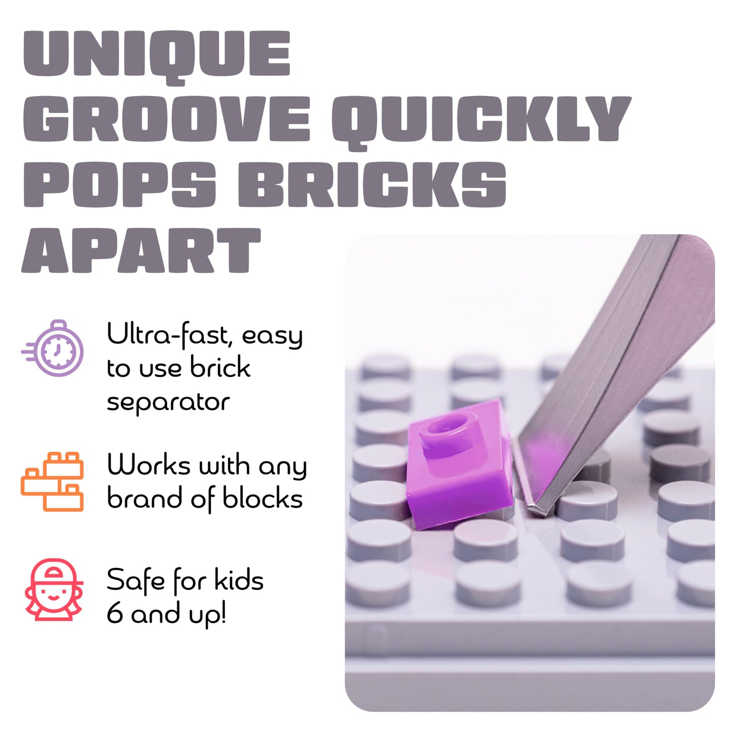 Brick Popper - World's Fastest Brick Separator - Efficient Remover for Kids & Adults - Ages 6+ - Essential Tool (Purple)