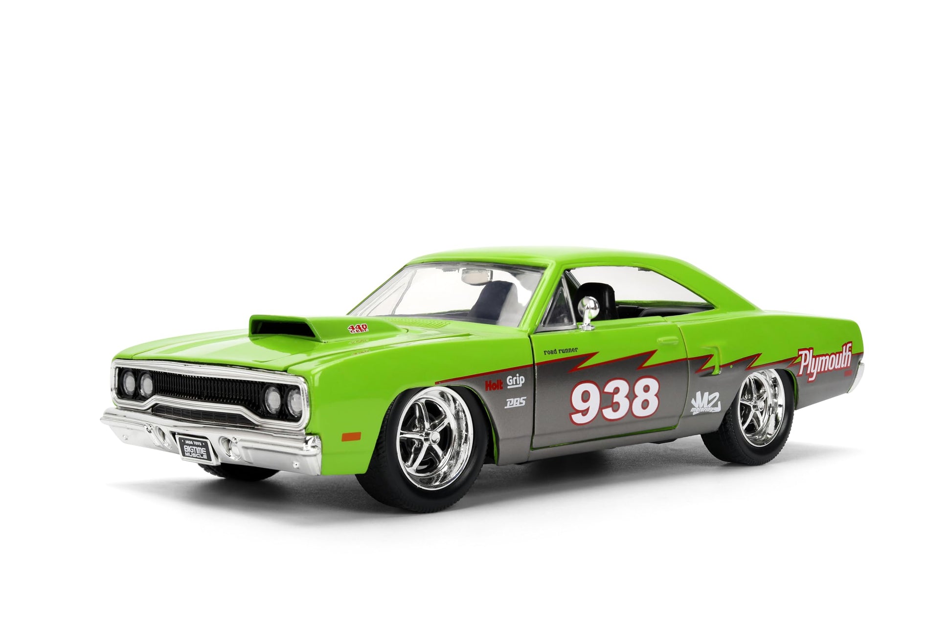 Jada Toys Bigtime Muscle 1:24 1970 Plymouth Road Runner Die-cast Car - Opening Doors, Hood, Trunk, Rubber Tires(Glossy Green)
